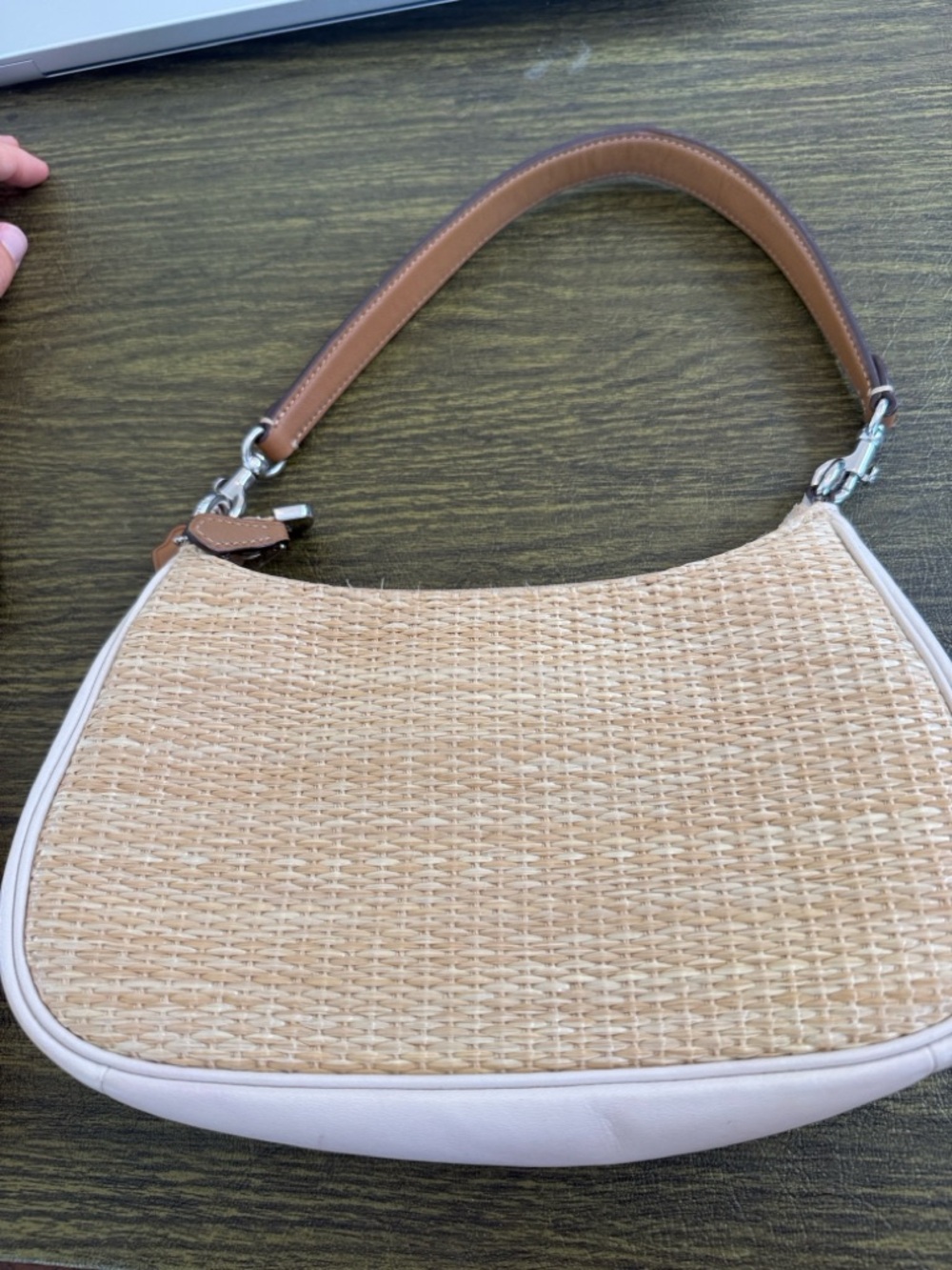 Coach Straw Shoulder Bag with Pink and Blue Floral Embroidery - Picture 2 of 3